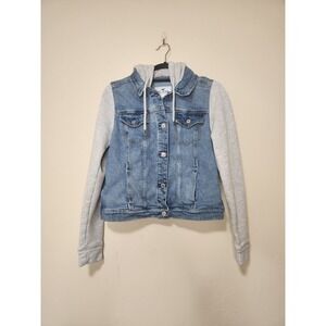 Hollister Denim Knit Jacket With Hood Gray Size Large